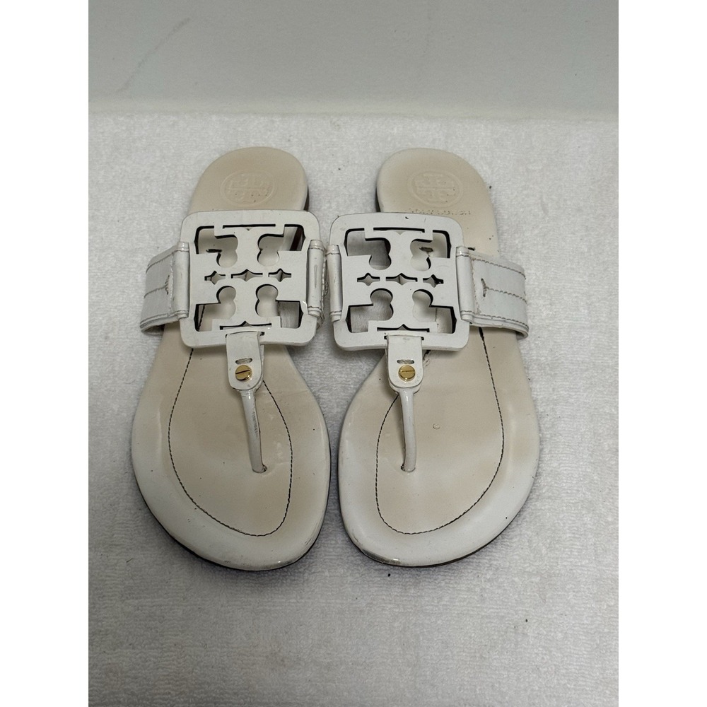 Rare Tory Burch White Logo Thong Sandal Size 10.5